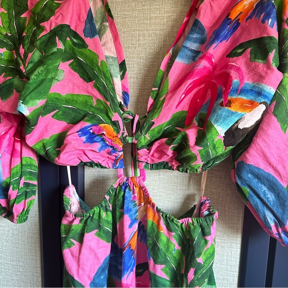 FARM Rio x Anthropologie Tropical Print V-Neck Cutout Midi Dress, NWT, Size M - Picture 4 of 6